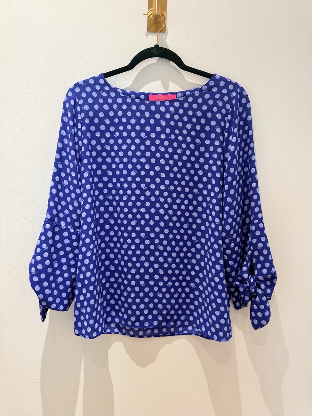 Lilly Pulitzer Bluish purple Polka Dot Tie-Sleeve Blouse